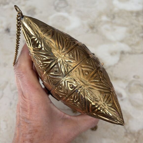 Brass Handcrafted Boho Pillow Shaped Evening Bag w/ Crossbody Chain Strap - Picture 14 of 15